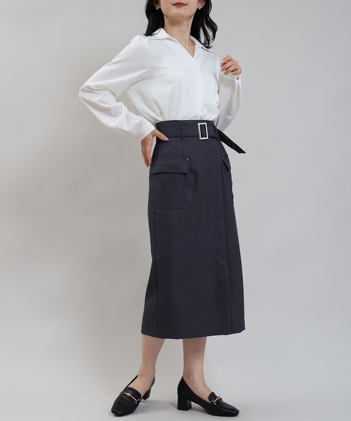 TRUDEA(トルディア)の「襟付きスキッパ―ネックシャツブラウス(シャツ/ブラウス・レディース・ベージュ/ブルーグリーン/ホワイト/ネイビー/グレイッシュベージュ/サックスブルー・MEDIUM)」の9枚目の写真