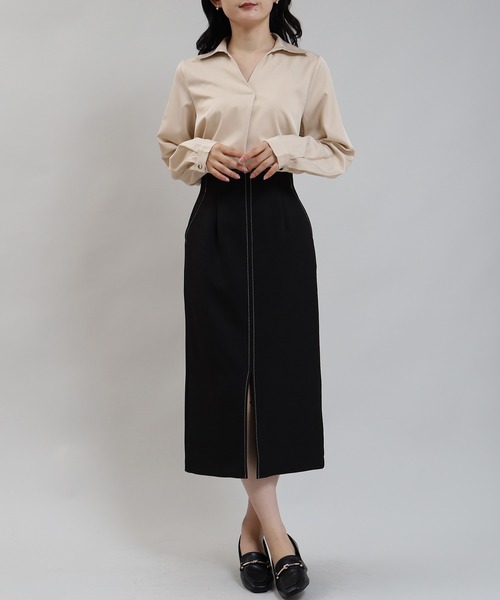 TRUDEA(トルディア)の「襟付きスキッパ―ネックシャツブラウス(シャツ/ブラウス・レディース・ベージュ/ブルーグリーン/ホワイト/ネイビー/グレイッシュベージュ/サックスブルー・MEDIUM)」の14枚目の写真