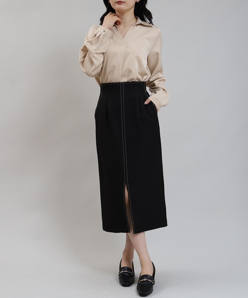 TRUDEA(トルディア)の「襟付きスキッパ―ネックシャツブラウス(シャツ/ブラウス・レディース・ベージュ/ブルーグリーン/ホワイト/ネイビー/グレイッシュベージュ/サックスブルー・MEDIUM)」の15枚目の写真