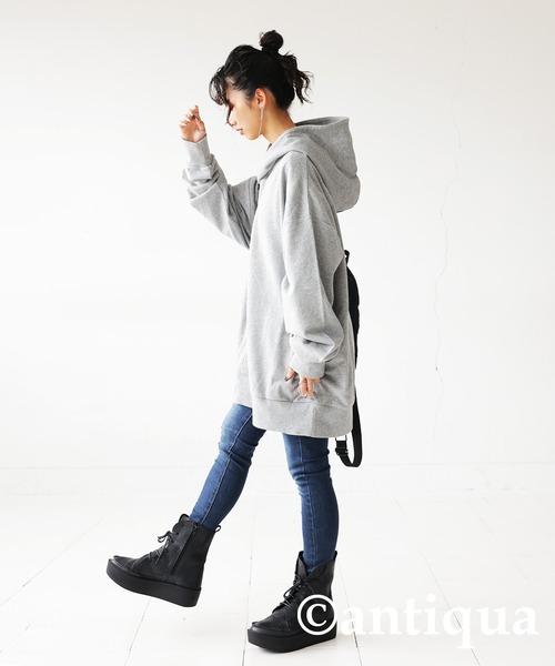 antiqua（アンティカ）の「アシメフードジップパーカー（パーカー・レディース・杢グレー/ブラック/カーキ・FREE）」の10枚目の写真