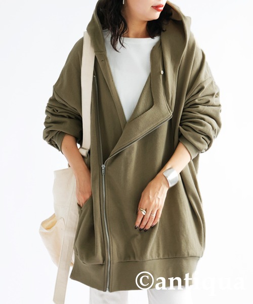 antiqua（アンティカ）の「アシメフードジップパーカー（パーカー・レディース・杢グレー/ブラック/カーキ・FREE）」の18枚目の写真