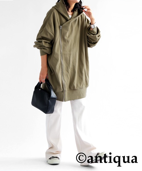 antiqua（アンティカ）の「アシメフードジップパーカー（パーカー・レディース・杢グレー/ブラック/カーキ・FREE）」の19枚目の写真