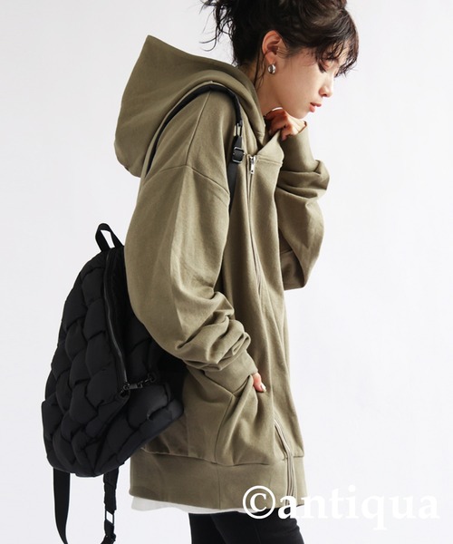 antiqua（アンティカ）の「アシメフードジップパーカー（パーカー・レディース・杢グレー/ブラック/カーキ・FREE）」の15枚目の写真