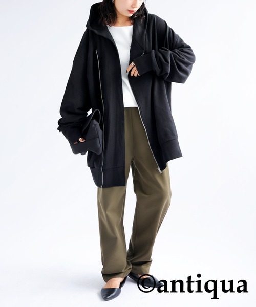 antiqua（アンティカ）の「アシメフードジップパーカー（パーカー・レディース・杢グレー/ブラック/カーキ・FREE）」の5枚目の写真