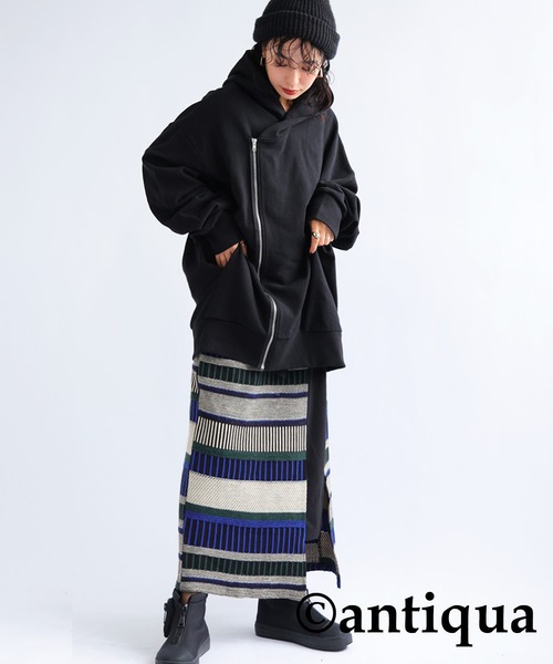 antiqua（アンティカ）の「アシメフードジップパーカー（パーカー・レディース・杢グレー/ブラック/カーキ・FREE）」の6枚目の写真