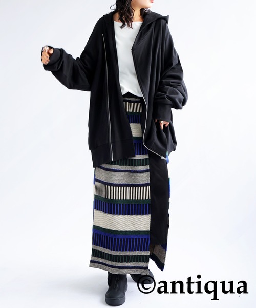 antiqua（アンティカ）の「アシメフードジップパーカー（パーカー・レディース・杢グレー/ブラック/カーキ・FREE）」の8枚目の写真