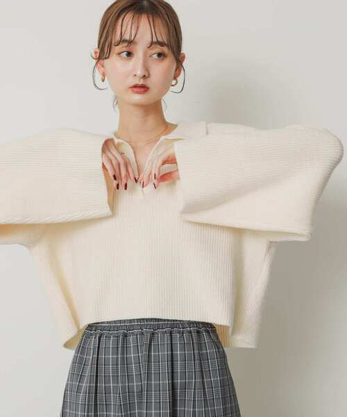 SENSE OF PLACE by URBAN RESEARCH（センスオブプレイスバイアーバンリサーチ）の「ワイドスリーブエリツキショートセーター（ニット/セーター・レディース・オレンジ/グレー/アイボリー・ONE）」の7枚目の写真