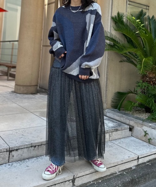 mi via loca（ミヴィアロカ）の「ダブルジャガード マーブル柄 ニット（ニット/セーター・レディース・ライトグレー/ブラウン/チャコールグレー・FREE）」の15枚目の写真