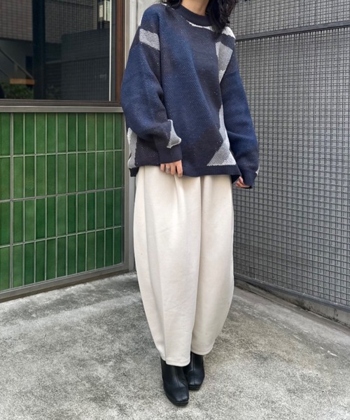 mi via loca（ミヴィアロカ）の「ダブルジャガード マーブル柄 ニット（ニット/セーター・レディース・ライトグレー/ブラウン/チャコールグレー・FREE）」の18枚目の写真