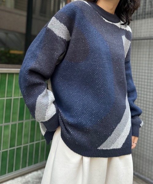 mi via loca（ミヴィアロカ）の「ダブルジャガード マーブル柄 ニット（ニット/セーター・レディース・ライトグレー/ブラウン/チャコールグレー・FREE）」の17枚目の写真