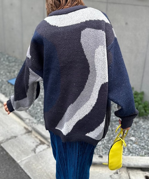 mi via loca（ミヴィアロカ）の「ダブルジャガード マーブル柄 ニット（ニット/セーター・レディース・ライトグレー/ブラウン/チャコールグレー・FREE）」の21枚目の写真