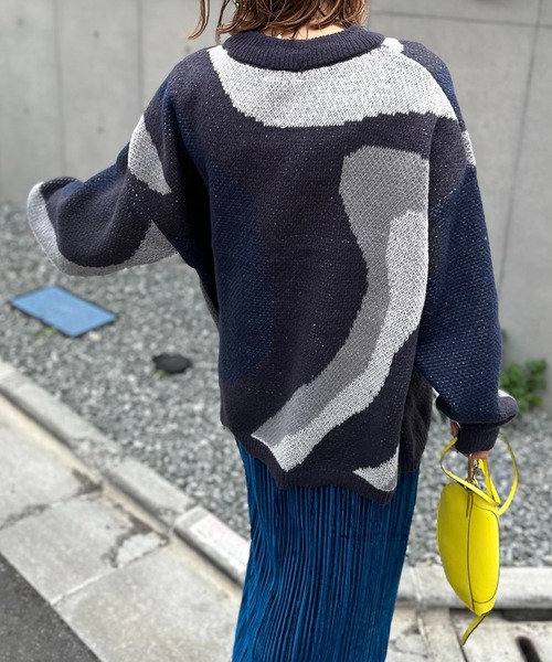 mi via loca（ミヴィアロカ）の「ダブルジャガード マーブル柄 ニット（ニット/セーター・レディース・ライトグレー/ブラウン/チャコールグレー・FREE）」の22枚目の写真