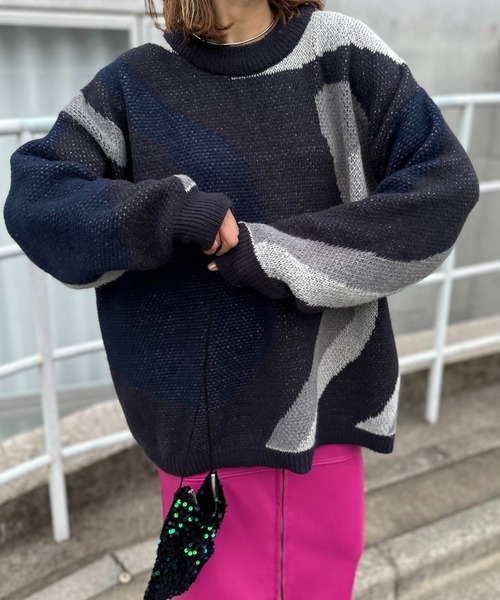 mi via loca（ミヴィアロカ）の「ダブルジャガード マーブル柄 ニット