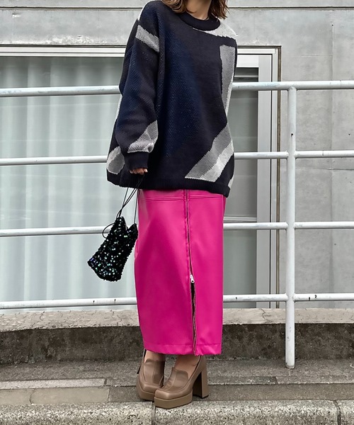 mi via loca（ミヴィアロカ）の「ダブルジャガード マーブル柄 ニット（ニット/セーター・レディース・ライトグレー/ブラウン/チャコールグレー・FREE）」の12枚目の写真