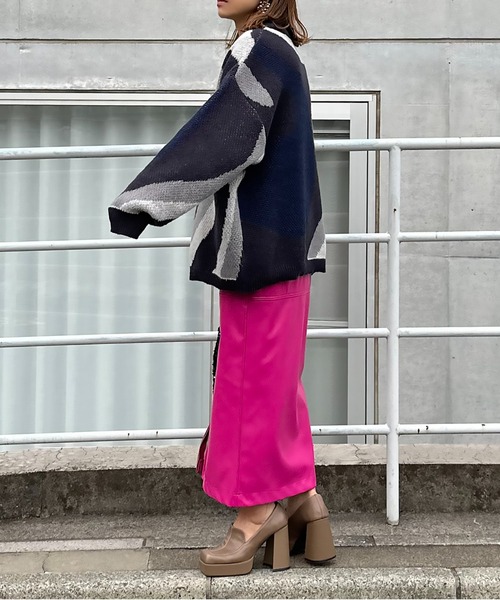 mi via loca（ミヴィアロカ）の「ダブルジャガード マーブル柄 ニット（ニット/セーター・レディース・ライトグレー/ブラウン/チャコールグレー・FREE）」の13枚目の写真