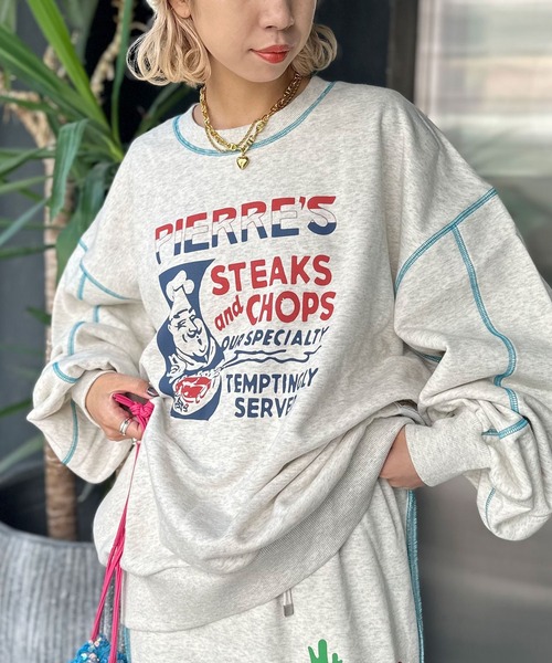 HELLO.SANFRANCISCO（ハローサンフランシスコ）の「【HELLO.SANFRANCISCO/ハローサンフランシスコ】コラボASS配色ステッチスウェット（スウェット・レディース・オフホワイト/ライトグレー/ピンク・FREE）」の11枚目の写真