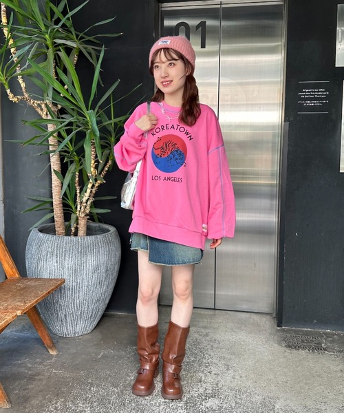 HELLO.SANFRANCISCO（ハローサンフランシスコ）の「【HELLO.SANFRANCISCO/ハローサンフランシスコ】コラボASS配色ステッチスウェット（スウェット・レディース・オフホワイト/ライトグレー/ピンク・FREE）」の4枚目の写真