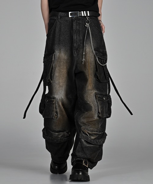 [ADRER]  デニムパラシュートカーゴパンツ(ブルー色)単品1本 parachute cargo pants ⁄ パラシュートカーゴパンツ（カーゴパンツ