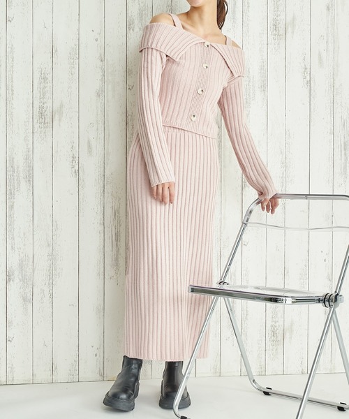 ANAP（アナップ）の「ワイド リブ ニット セットアップ（ワンピース・レディース・ブラック/ピンク/ライトグレー・FREE）」の3枚目の写真