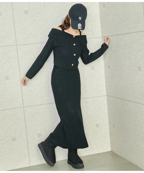 ANAP（アナップ）の「ワイド リブ ニット セットアップ（ワンピース・レディース・ブラック/ピンク/ライトグレー・FREE）」の10枚目の写真