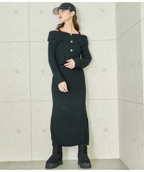 ANAP（アナップ）の「ワイド リブ ニット セットアップ（ワンピース・レディース・ブラック/ピンク/ライトグレー・FREE）」の11枚目の写真