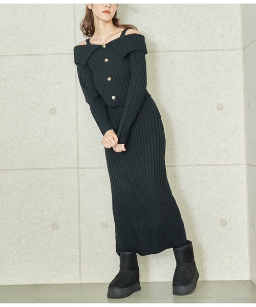 ANAP（アナップ）の「ワイド リブ ニット セットアップ（ワンピース・レディース・ブラック/ピンク/ライトグレー・FREE）」の4枚目の写真