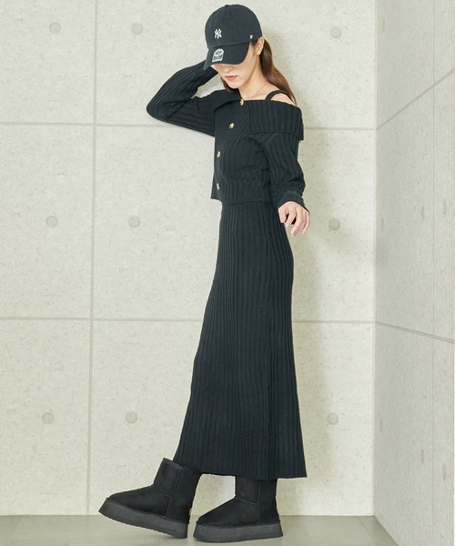 ANAP（アナップ）の「ワイド リブ ニット セットアップ（ワンピース・レディース・ブラック/ピンク/ライトグレー・FREE）」の5枚目の写真