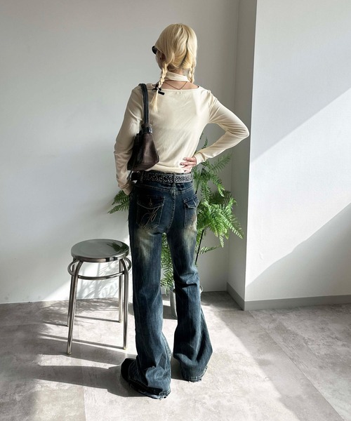 sedacle girl(セダクルガール)の「オーバーダイベルボトムデニム(デニムパンツ・レディース・ブルー/インディゴブルー/グレー/ブラック・SMALL/MEDIUM)」の10枚目の写真