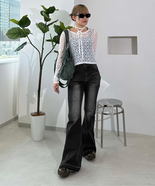 sedacle girl(セダクルガール)の「オーバーダイベルボトムデニム(デニムパンツ・レディース・ブルー/インディゴブルー/グレー/ブラック・SMALL/MEDIUM)」の14枚目の写真