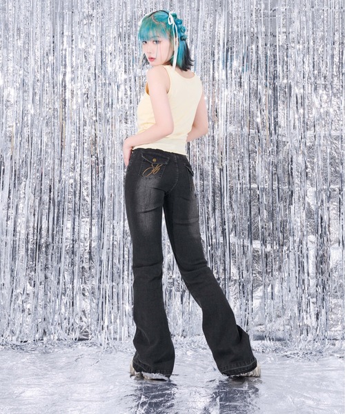 sedacle girl(セダクルガール)の「オーバーダイベルボトムデニム(デニムパンツ・レディース・ブルー/インディゴブルー/グレー/ブラック・SMALL/MEDIUM)」の16枚目の写真