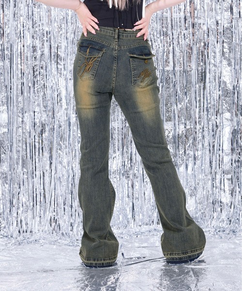 デニムパンツ ベルボトム 2色 XS-XLsize ジーパン 24zm828 オーバーダイベルボトムデニム（デニムパンツ）｜sedacle girl