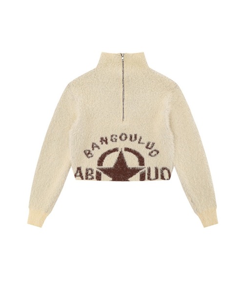 HOOK（フック）の「【HOOK】for girls 　アメカジ星模様モヘアハーフジップニット　ショット丈（ニット/セーター・レディース・ライトベージュ/パープル・S/M/L）」の3枚目の写真