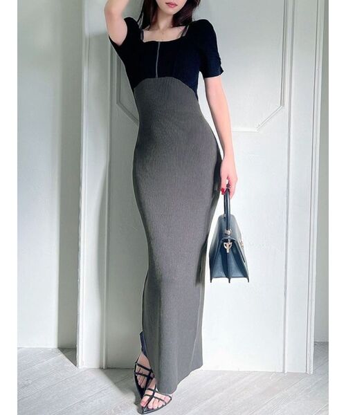 RESEXXY（リゼクシー）の「センターラインスクエアネックニットワンピース（ワンピース・レディース・ブラック/ミント/ホワイト・FREE）」の3枚目の写真