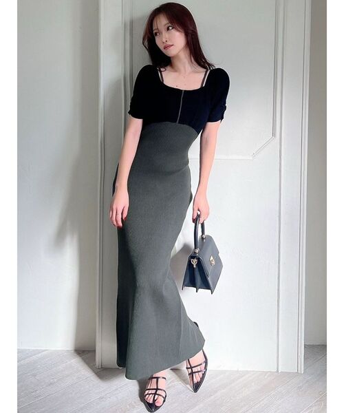 RESEXXY（リゼクシー）の「センターラインスクエアネックニットワンピース（ワンピース・レディース・ブラック/ミント/ホワイト・FREE）」の10枚目の写真