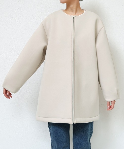 evernavy(エバーネイビー)の「ダンボールノーカラージャケットミドル丈(ノーカラージャケット・レディース・ネイビー/キナリ/ブラック・L/M)」の14枚目の写真