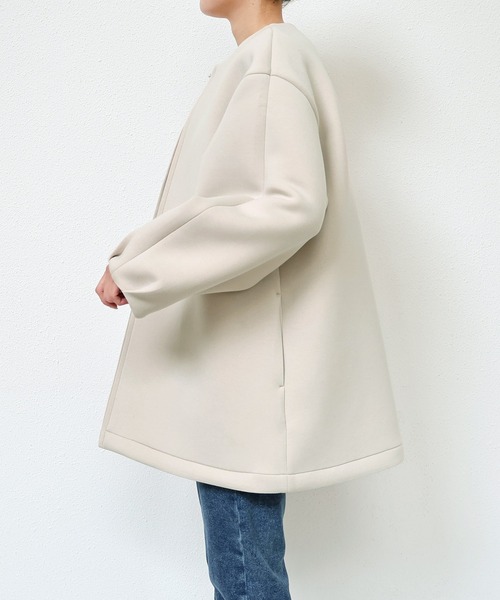 evernavy(エバーネイビー)の「ダンボールノーカラージャケットミドル丈(ノーカラージャケット・レディース・ネイビー/キナリ/ブラック・L/M)」の15枚目の写真