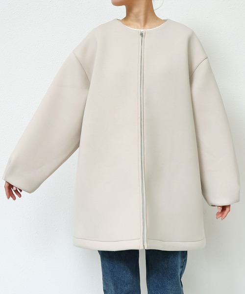 evernavy(エバーネイビー)の「ダンボールノーカラージャケットミドル丈(ノーカラージャケット・レディース・ネイビー/キナリ/ブラック・L/M)」の17枚目の写真