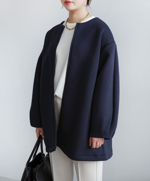 evernavy(エバーネイビー)の「ダンボールノーカラージャケットミドル丈(ノーカラージャケット・レディース・ネイビー/キナリ/ブラック・L/M)」の12枚目の写真