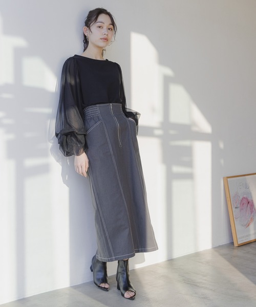 mysty woman（ミスティウーマン）の「フロントZIPナロースカート 106941（スカート・レディース・アイボリー/カーキ/チャコールグレー・FREE）」の18枚目の写真