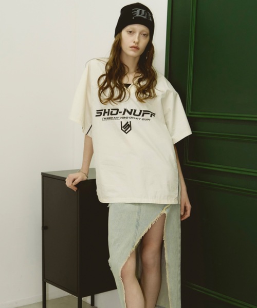 SHAGGIE（シャギー）の「オーバーサッカーユニフォームロゴナイロンTシャツ（Tシャツ/カットソー・レディース・チャコールグレー/ホワイト/グレー・FREE）」の15枚目の写真