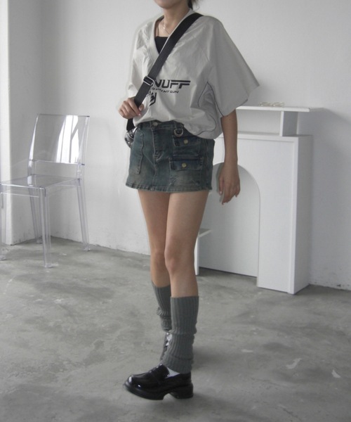 SHAGGIE（シャギー）の「オーバーサッカーユニフォームロゴナイロンTシャツ（Tシャツ/カットソー・レディース・チャコールグレー/ホワイト/グレー・FREE）」の11枚目の写真