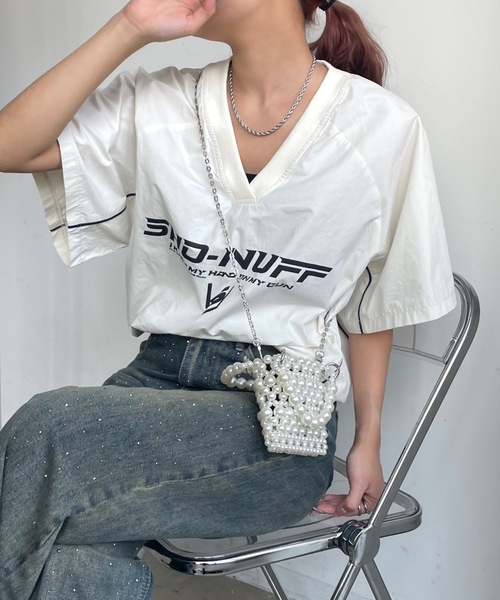 SHAGGIE（シャギー）の「オーバーサッカーユニフォームロゴナイロンTシャツ（Tシャツ/カットソー・レディース・チャコールグレー/ホワイト/グレー・FREE）」の21枚目の写真