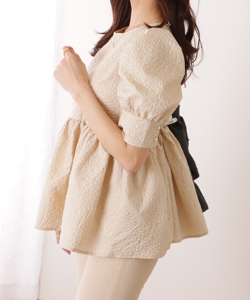 Lace Ladies(レースレディース)の「バックリボン 5分袖 パフスリーブ ペプラム トップス(その他トップス・レディース・グレー/アイボリー/ブラック/ベージュ・S/FREE)」の21枚目の写真