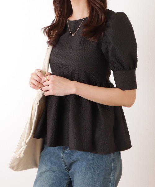 Lace Ladies(レースレディース)の「バックリボン 5分袖 パフスリーブ ペプラム トップス(その他トップス・レディース・グレー/アイボリー/ブラック/ベージュ・S/FREE)」の16枚目の写真