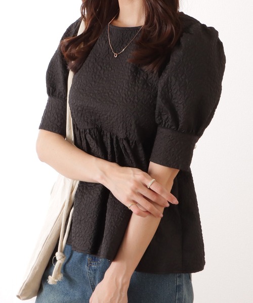 Lace Ladies(レースレディース)の「バックリボン 5分袖 パフスリーブ ペプラム トップス(その他トップス・レディース・グレー/アイボリー/ブラック/ベージュ・S/FREE)」の18枚目の写真