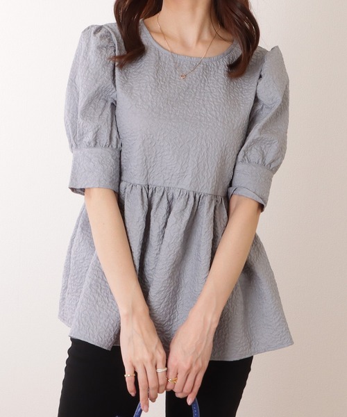Lace Ladies(レースレディース)の「バックリボン 5分袖 パフスリーブ ペプラム トップス(その他トップス・レディース・グレー/アイボリー/ブラック/ベージュ・S/FREE)」の9枚目の写真