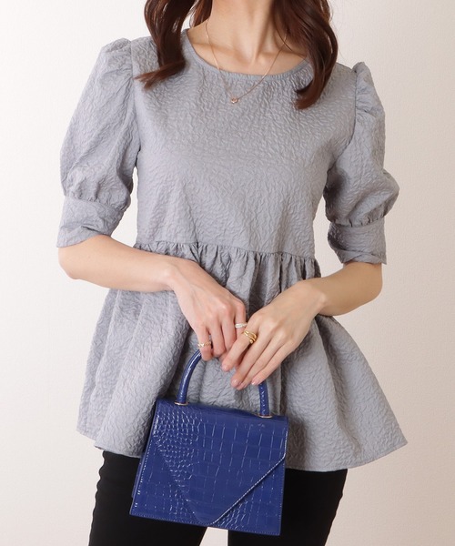 Lace Ladies(レースレディース)の「バックリボン 5分袖 パフスリーブ ペプラム トップス(その他トップス・レディース・グレー/アイボリー/ブラック/ベージュ・S/FREE)」の11枚目の写真