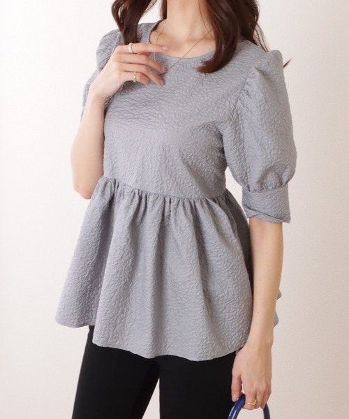 Lace Ladies(レースレディース)の「バックリボン 5分袖 パフスリーブ ペプラム トップス(その他トップス・レディース・グレー/アイボリー/ブラック/ベージュ・S/FREE)」の12枚目の写真