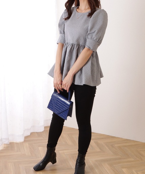 Lace Ladies(レースレディース)の「バックリボン 5分袖 パフスリーブ ペプラム トップス(その他トップス・レディース・グレー/アイボリー/ブラック/ベージュ・S/FREE)」の13枚目の写真