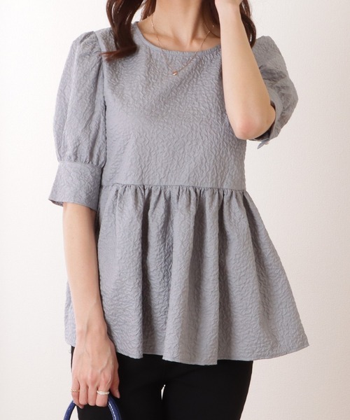 Lace Ladies(レースレディース)の「バックリボン 5分袖 パフスリーブ ペプラム トップス(その他トップス・レディース・グレー/アイボリー/ブラック/ベージュ・S/FREE)」の14枚目の写真